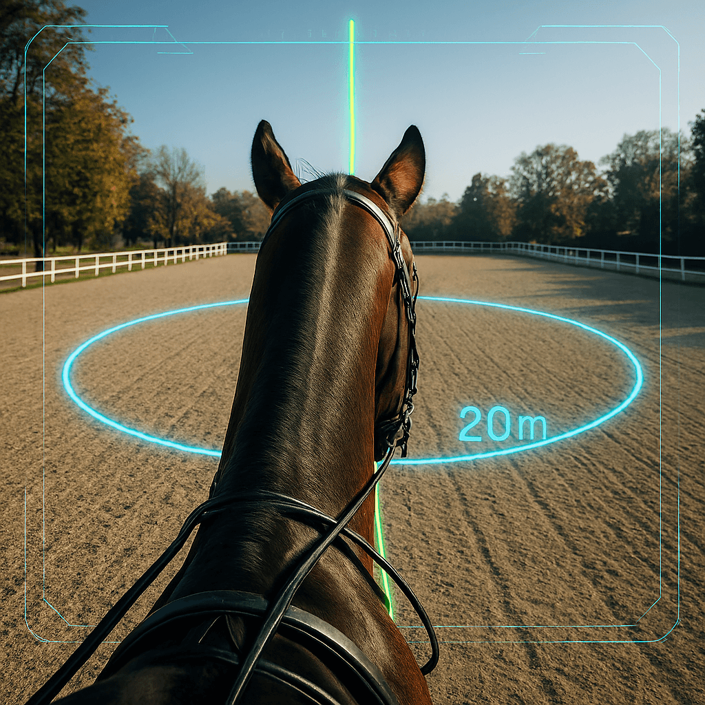 Indoor equestrian arena equipped with digital LPS beacons to eliminate multipath distortion and positional spoofing in EquiTests AR geometry.