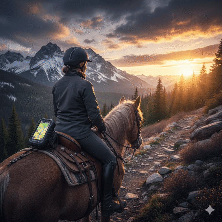 A professional rider on a mountain trail using a Garmin Montana 700i handheld GPS for standalone wilderness navigation in 2026.