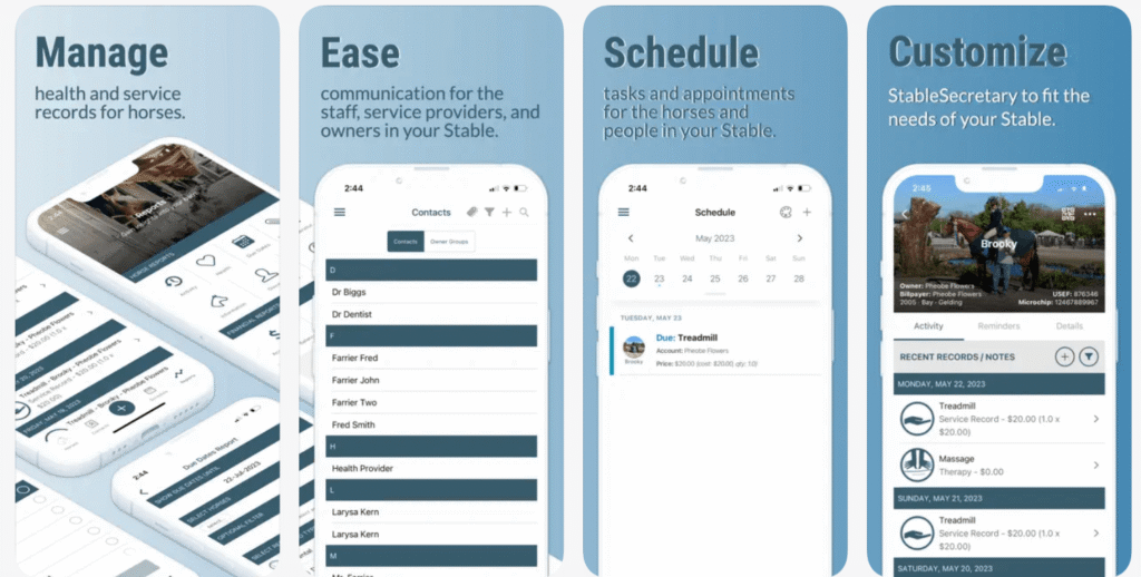 7 Best Stable Management Apps for Professional Barn Operations (2026 Review) StableSecretary mobile app dashboard showing horse health and billing records.